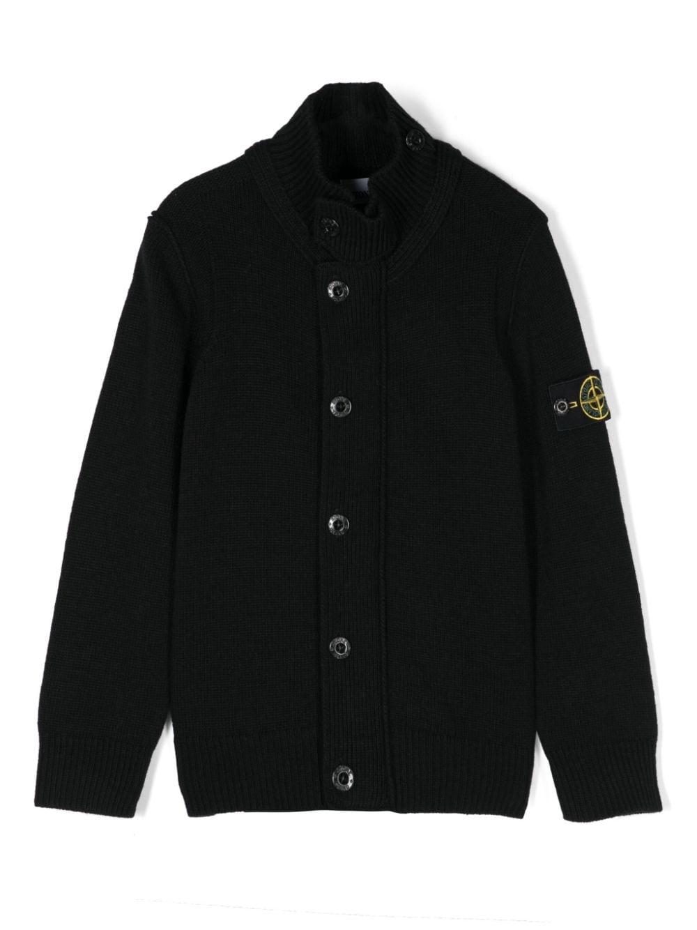 Cardigan con applicazione Compass per bambino Stone Island Junior nero con collo alto - Rubino Kids