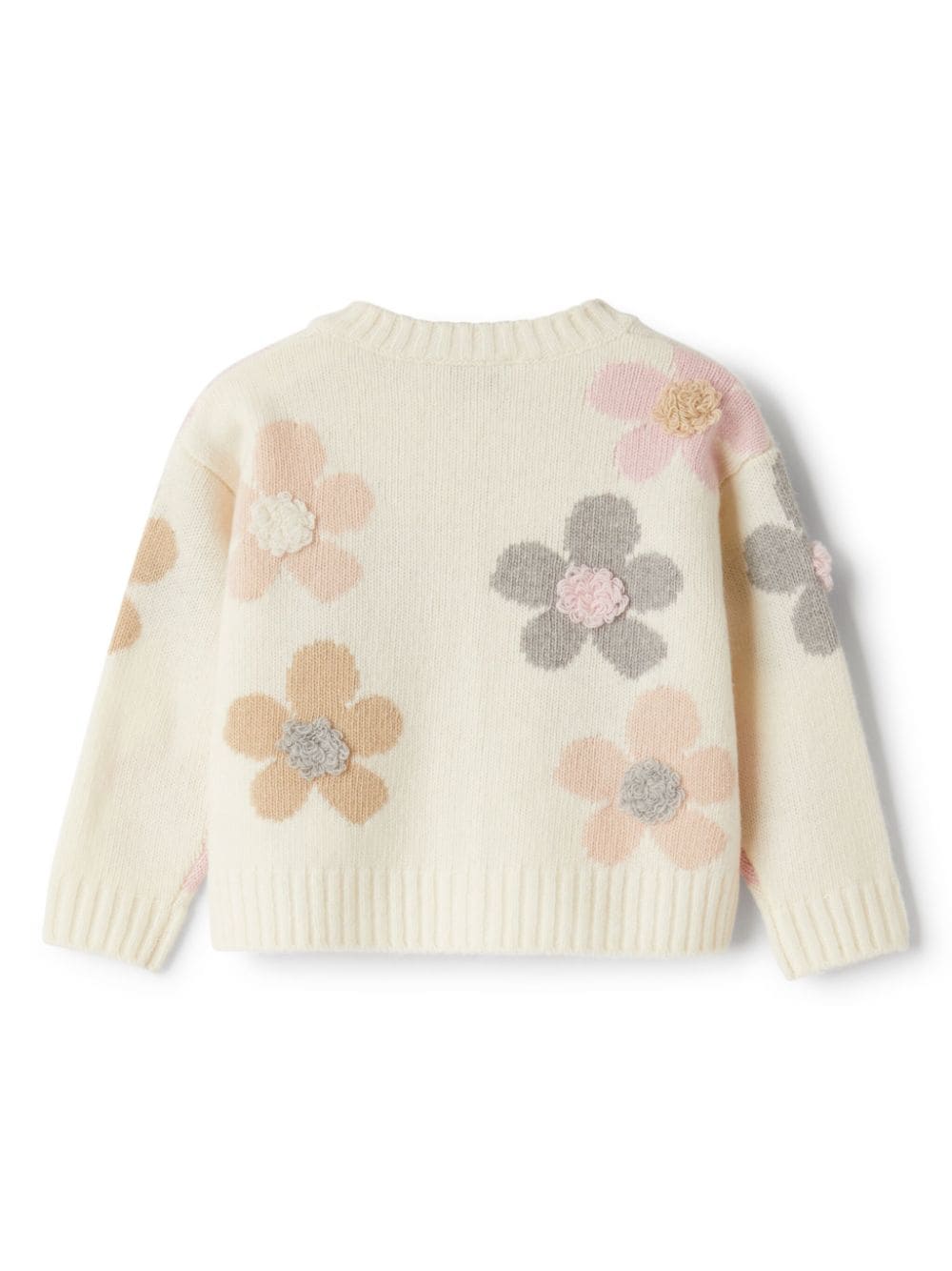 Cardigan con applicazioni a fiori per neonata Il Gufo beige con scollo tondo a coste - Rubino Kids