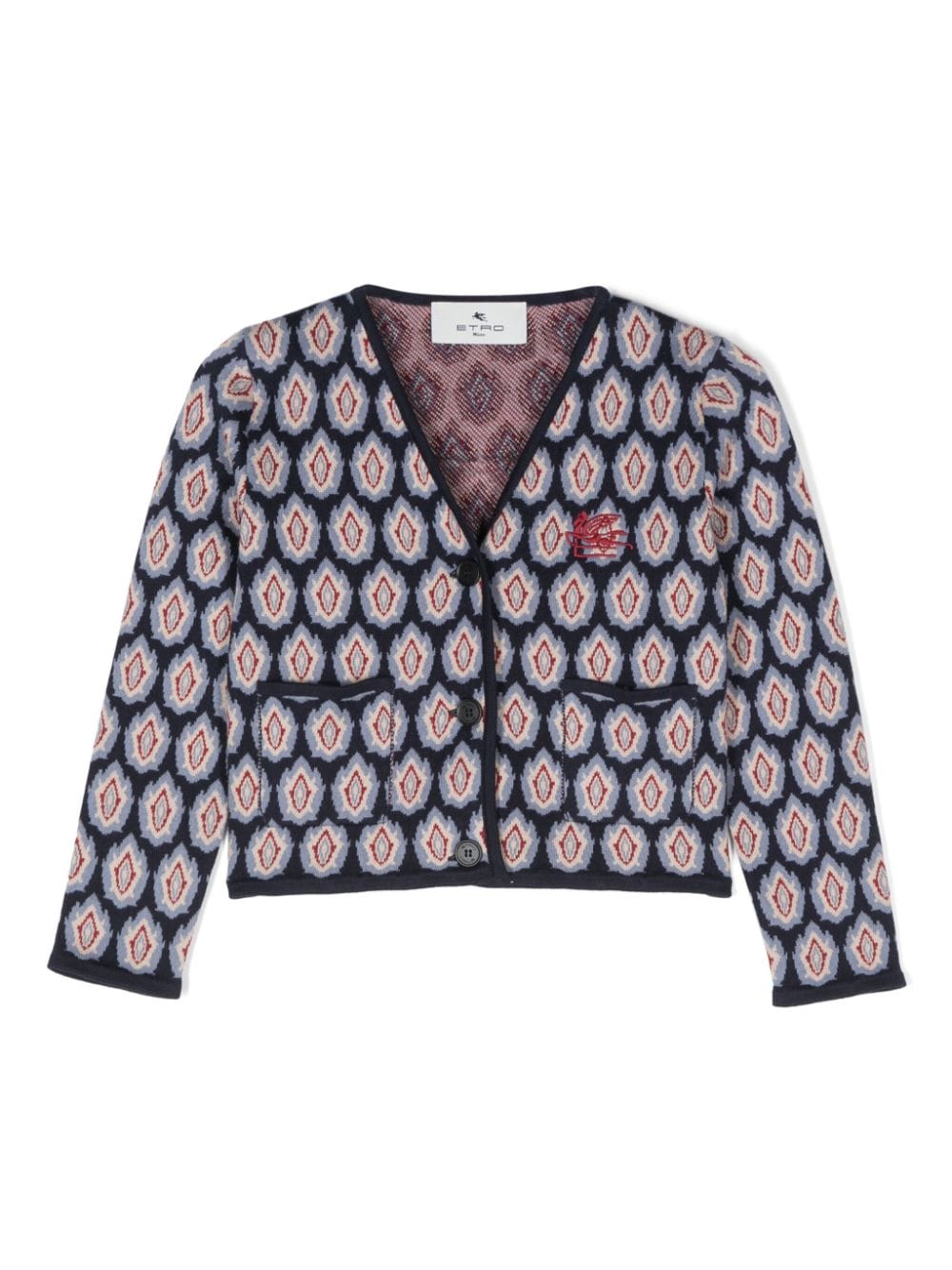 Cardigan con intarsio per bambina ETRO KIDS blu con scollo a V - Rubino Kids