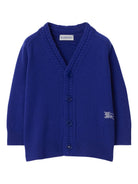 Cardigan con ricamo EKD per neonato Burberry Kids blu con scollo a V - Rubino Kids