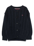 Cardigan con ricamo per bambina Tommy Hilfiger Junior blu con logo sul petto - Rubino Kids