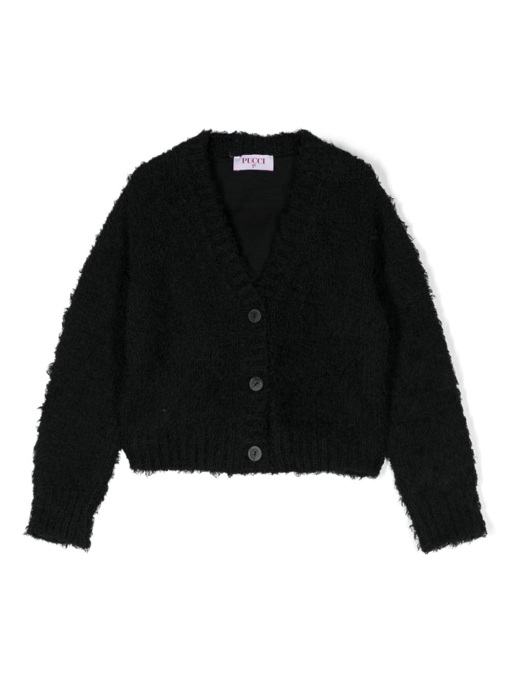 Cardigan con stampa Onde per bambina PUCCI Junior nero con design a inserti - Rubino Kids