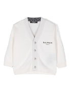 Cardigan con stampa per neonato Balmain Kids bianco con scollo a V - Rubino Kids