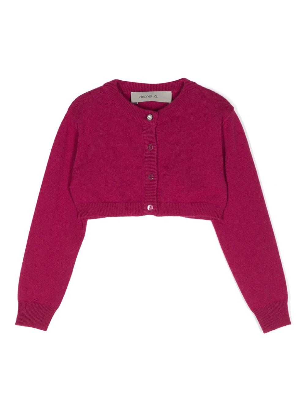 Cardigan crop per bambina Simonetta viola con chiusura frontale con abbottonatura - Rubino Kids