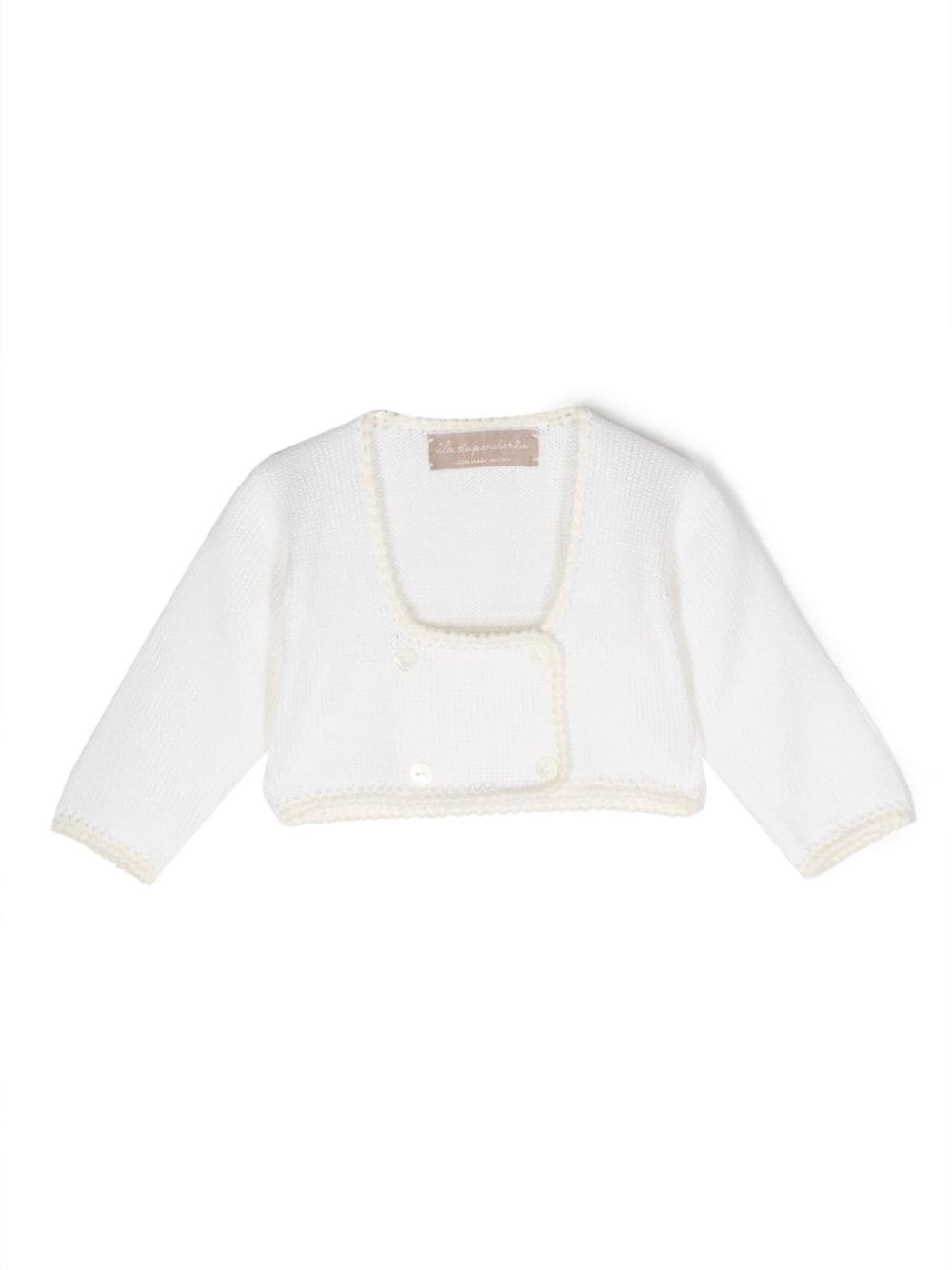 Cardigan doppiopetto per neonata La Stupenderia bianco con scollo quadrato - Rubino Kids