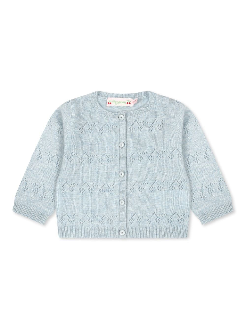 Cardigan in cashmere per neonato Bonpoint azzurro con orlo dritto - Rubino Kids