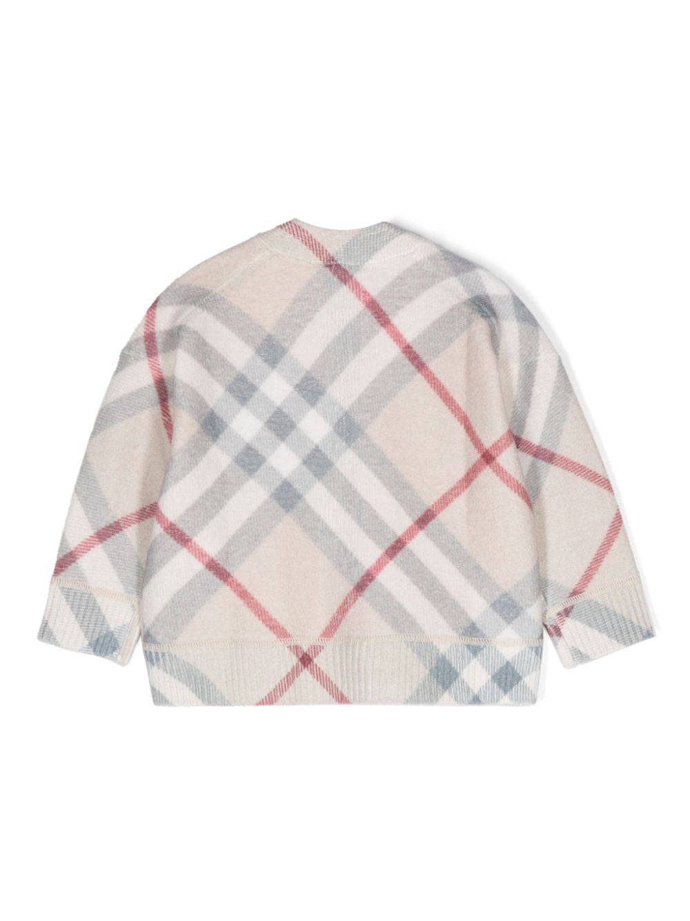 Cardigan in lana con motivo check per neonata Burberry Kids con scollo a V - Rubino Kids