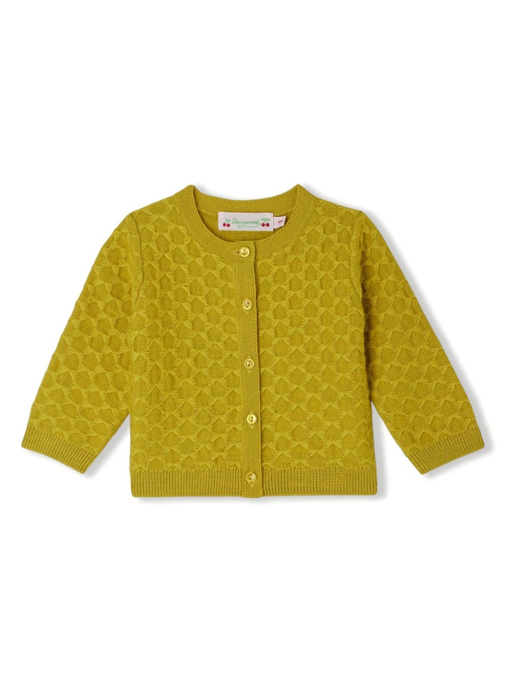 Cardigan in lana garancia per neonato Bonpoint giallo con girocollo - Rubino Kids