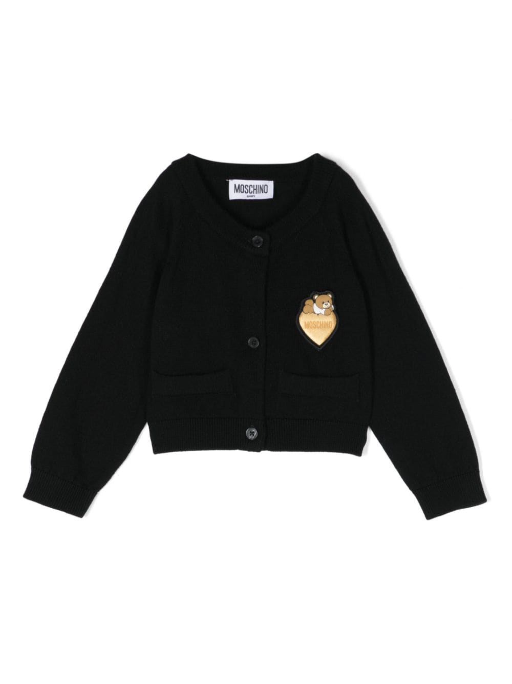 Cardigan nero per neonati con applicazione logo Moschino Kids - Rubino Kids