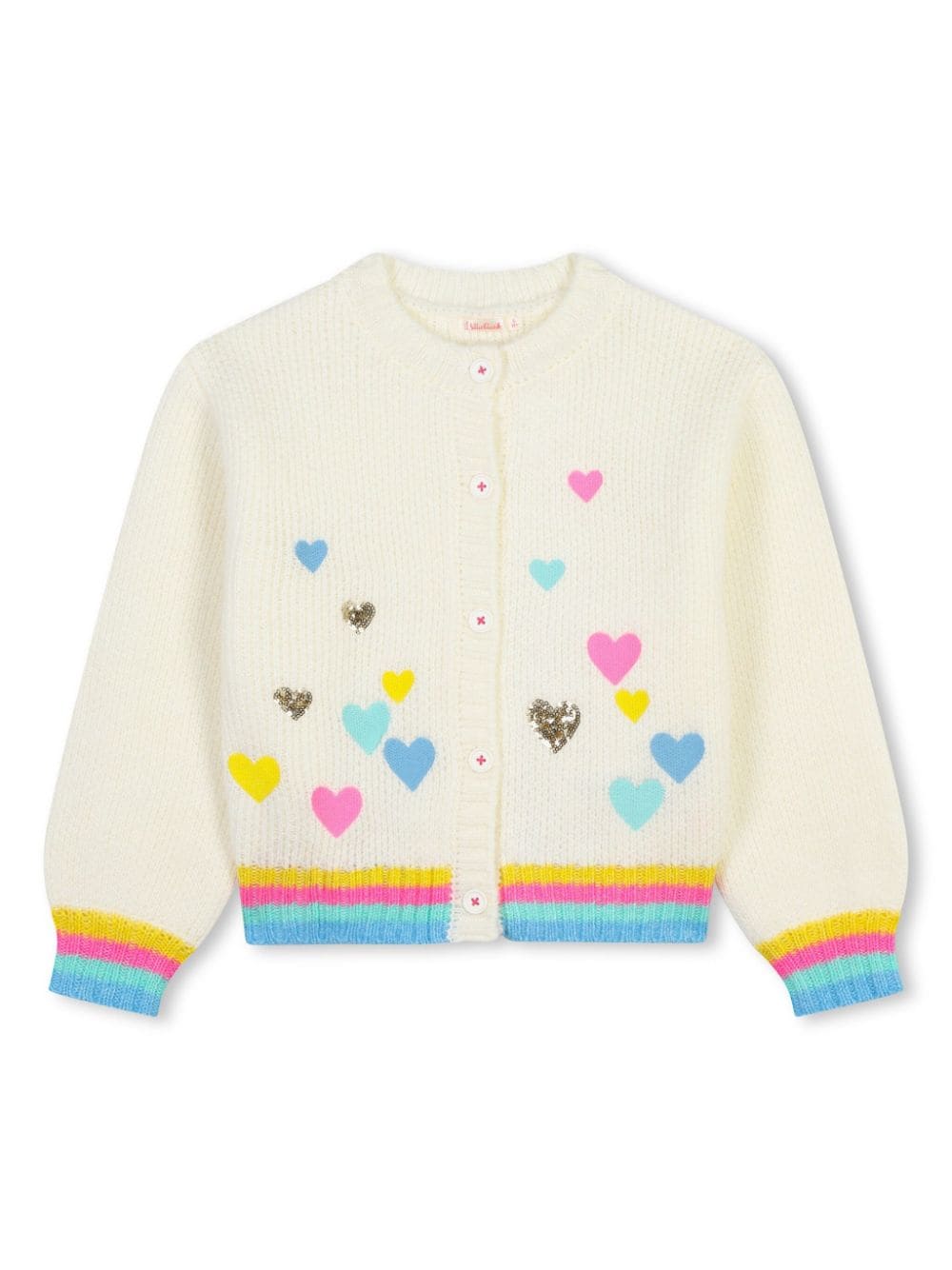 Cardigan per bambina Billieblush bianco con cuori con paillettes - Rubino Kids