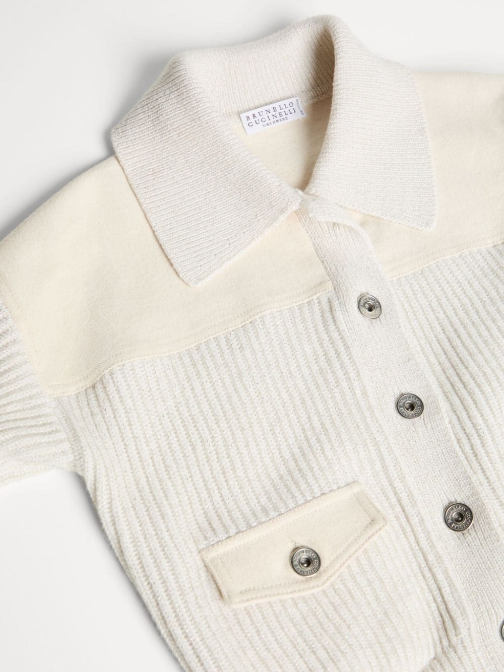 Cardigan per bambina Brunello Cucinelli Kids bianco con lavorazione a coste - Rubino Kids