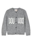 Cardigan per bambina Douuod Kids grigio con logo jacquard - Rubino Kids