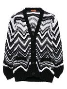 Cardigan per bambina Missoni Kids bianco e nero in maglia chevron con motivo zig zag - Rubino Kids