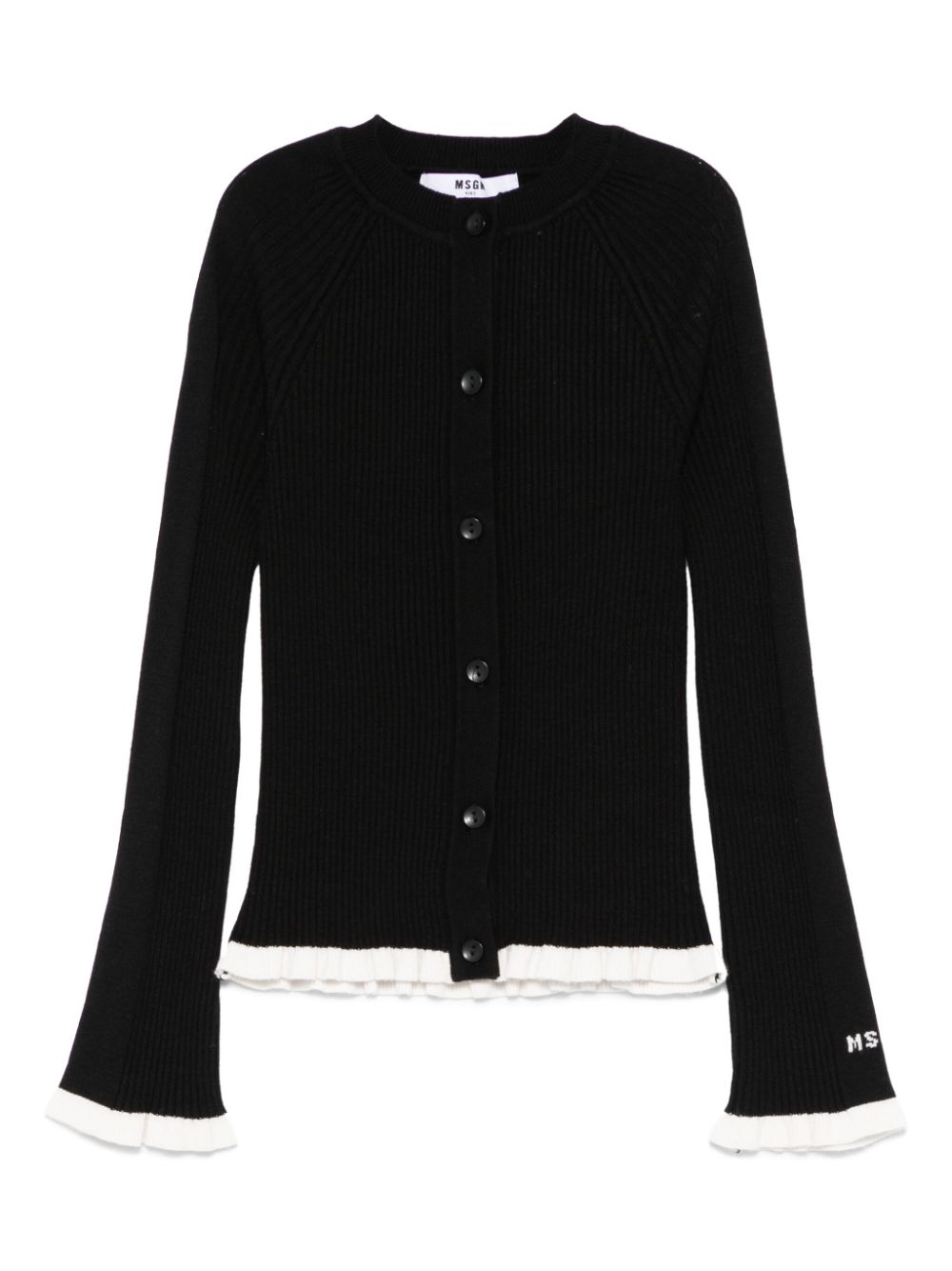 Cardigan per bambina MSGM Kids nero con orlo e polsini a contrasto - Rubino Kids