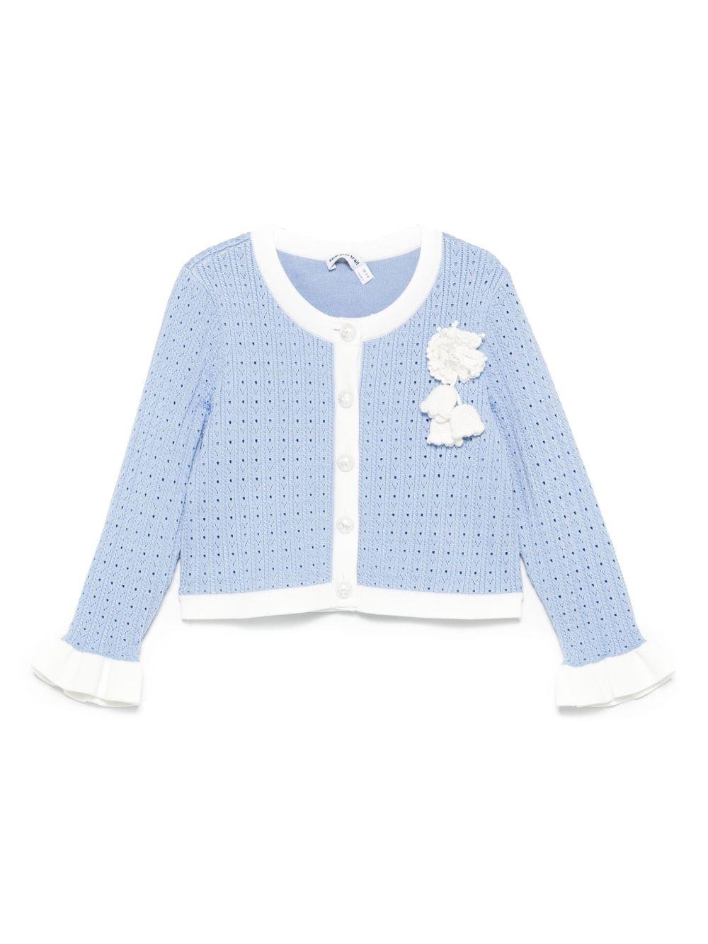 Cardigan per bambina Self - Portrait Kids azzurro con applicazione - Rubino Kids