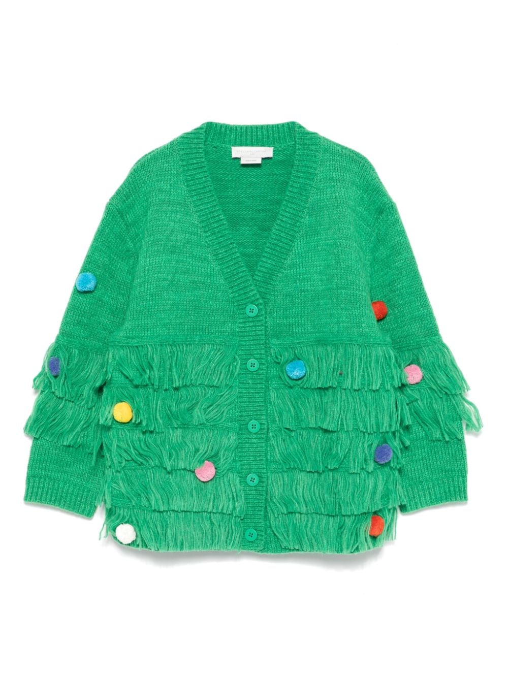 Cardigan per bambina Stella McCartney Kids verde con applicazione pompon - Rubino Kids