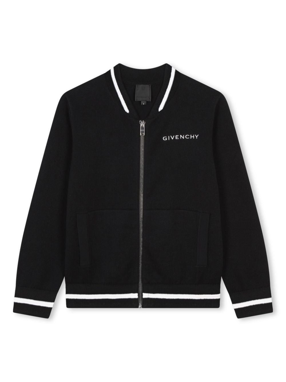 Cardigan per bambino Givenchy Kids nero con zip e dettagli a contrasto bianchi - Rubino Kids