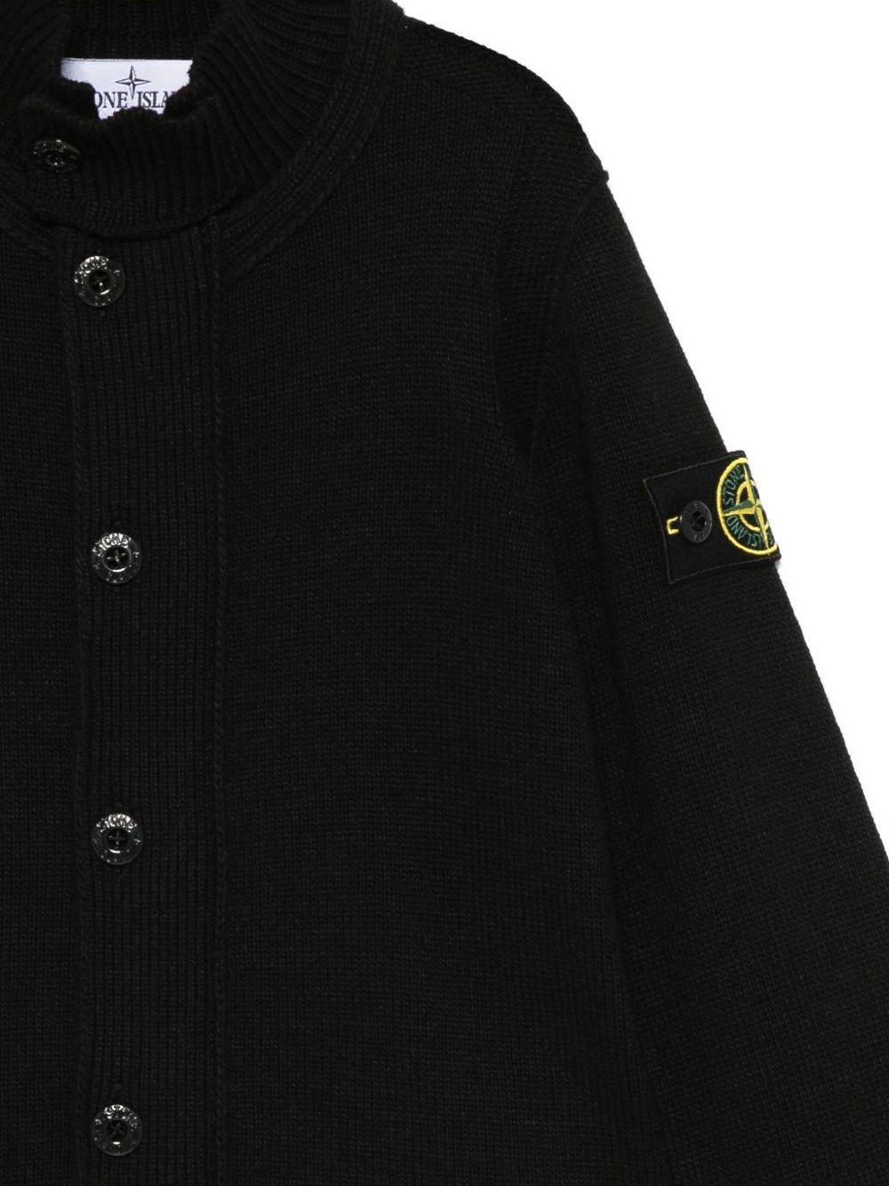 Cardigan per bambino Stone Island Junior nera a collo alto con bottoni - Rubino Kids