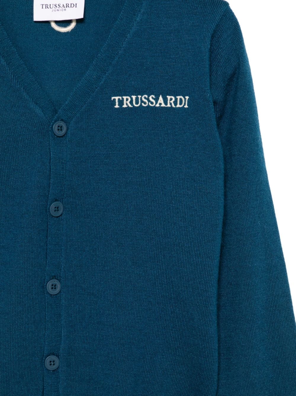 Cardigan per bambino TRUSSARDI JUNIOR blu con logo ricamato sul petto - Rubino Kids