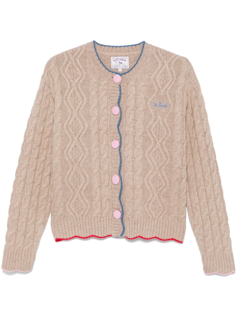 Cardigan per donna MC2 Saint Barth Mallery beige con lavorazione a trecce - Rubino Kids