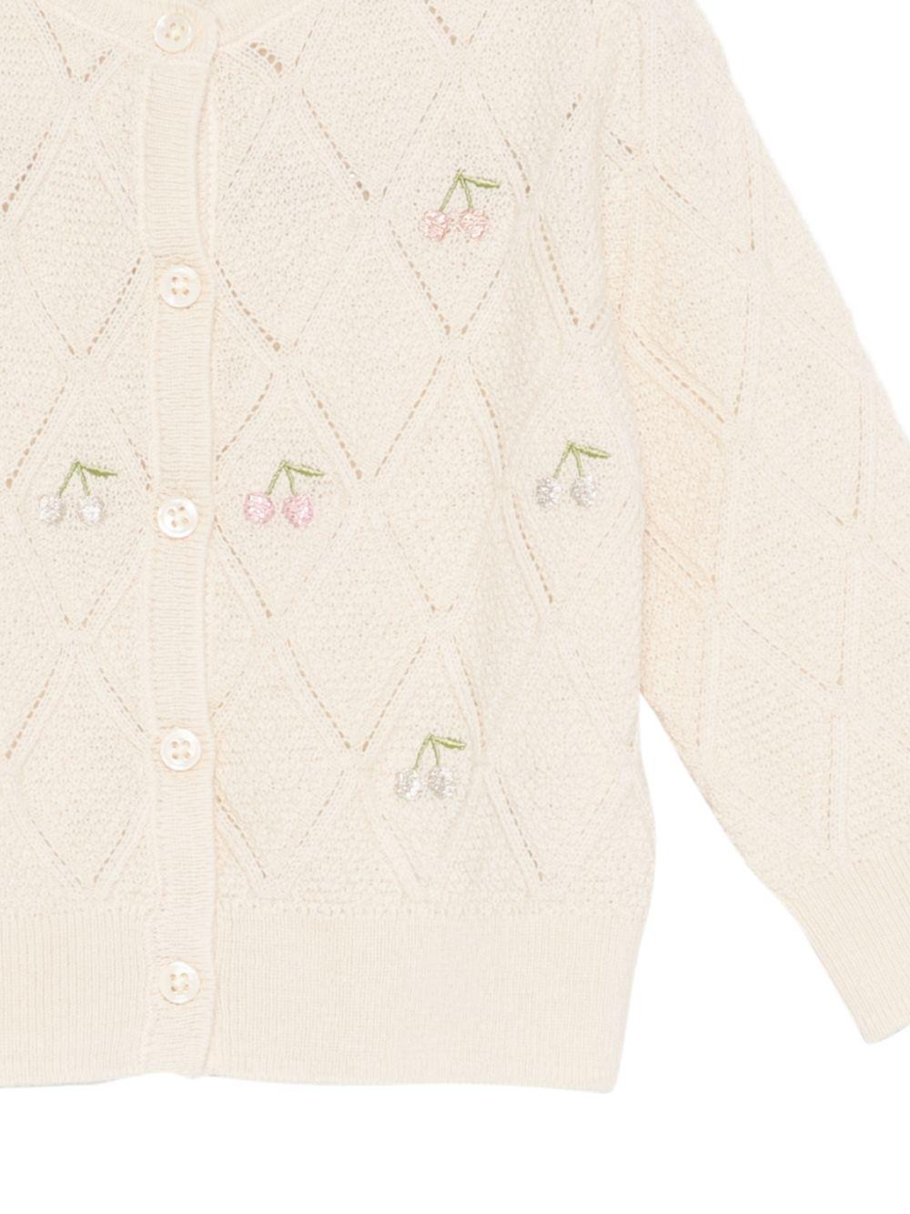 Cardigan per neonata Bonpoint beige con ricamo ciliegie - Rubino Kids