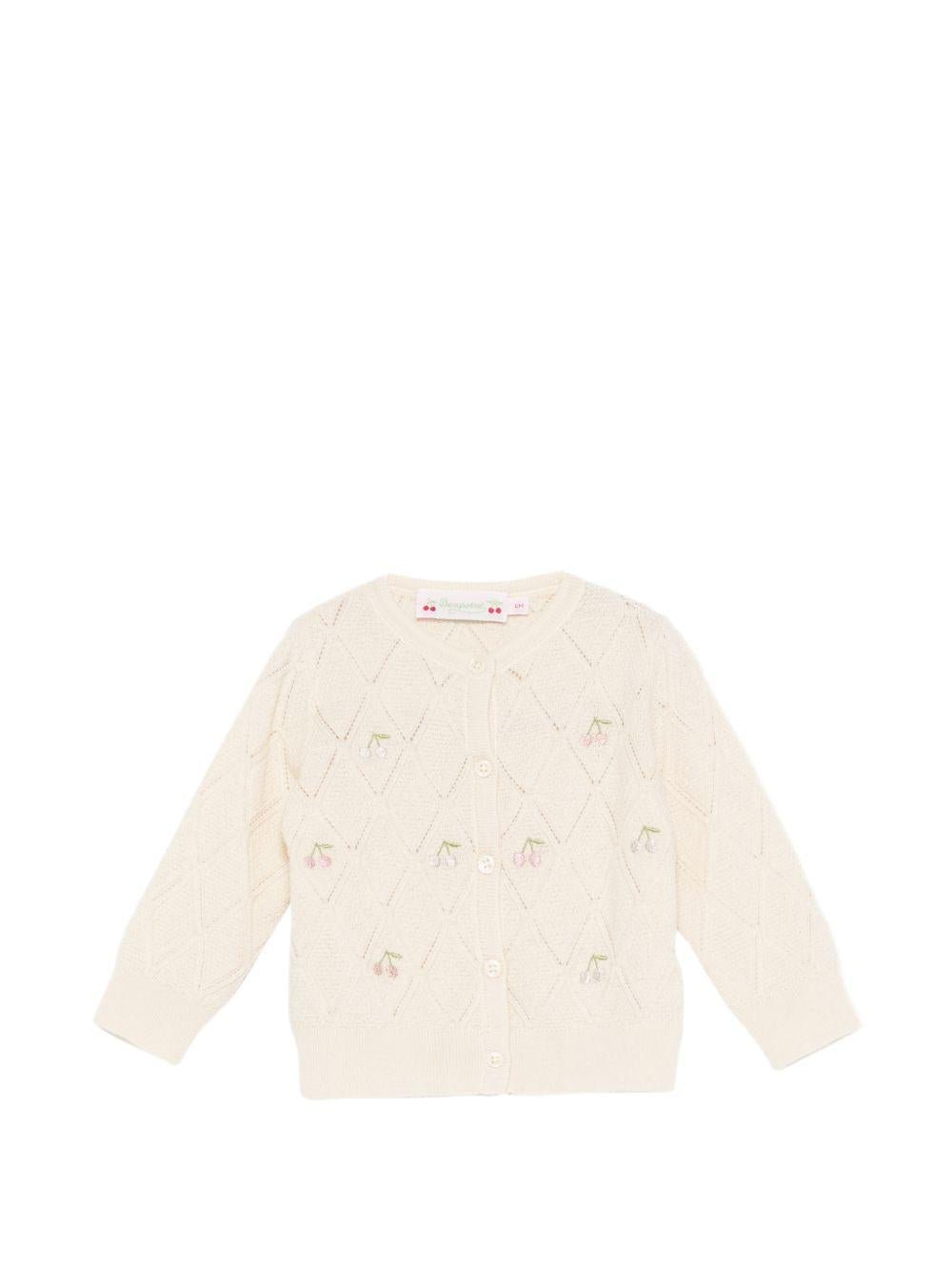 Cardigan per neonata Bonpoint beige con ricamo ciliegie - Rubino Kids