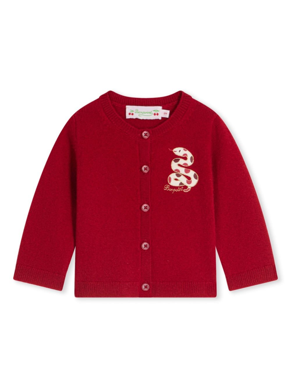 Cardigan per neonata Bonpoint Teyana rosso con dettaglio ricamo serpente - Rubino Kids