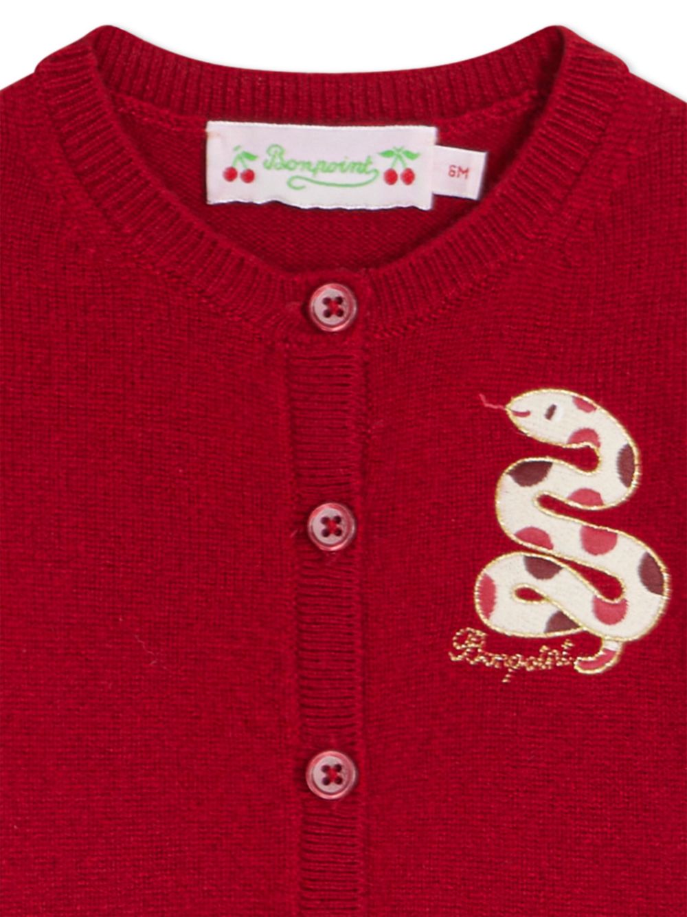 Cardigan per neonata Bonpoint Teyana rosso con dettaglio ricamo serpente - Rubino Kids