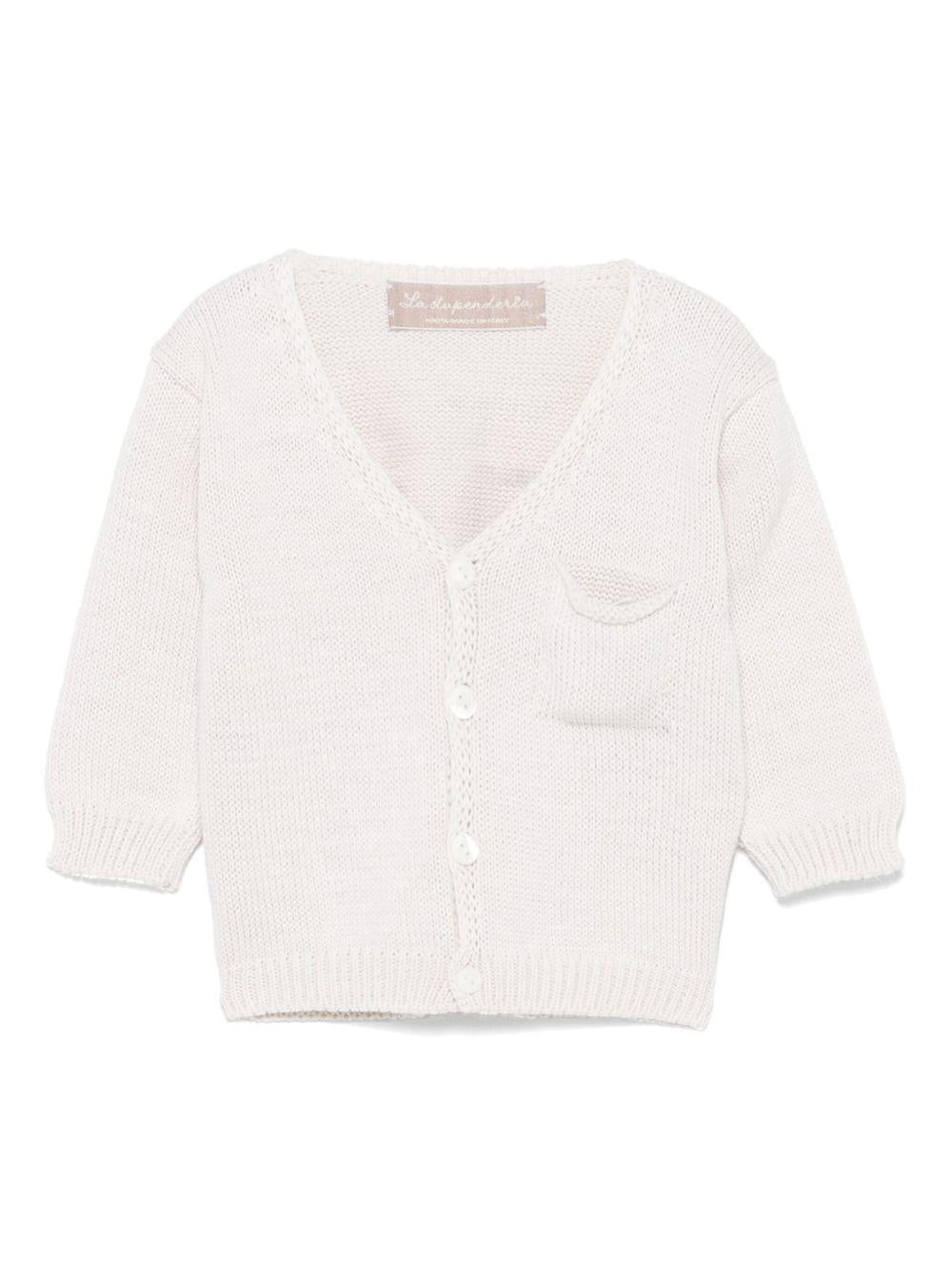 Cardigan per neonata La Stupenderia beige in cotone con tasca applicata sul petto - Rubino Kids