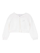 Cardigan per neonata Monnalisa bianco con applicazione con logo di strass - Rubino Kids