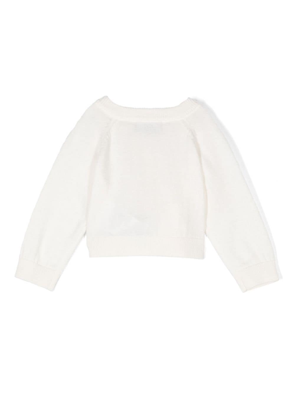 Cardigan per neonata Moschino Kids bianco con applicazione logo sul petto - Rubino Kids