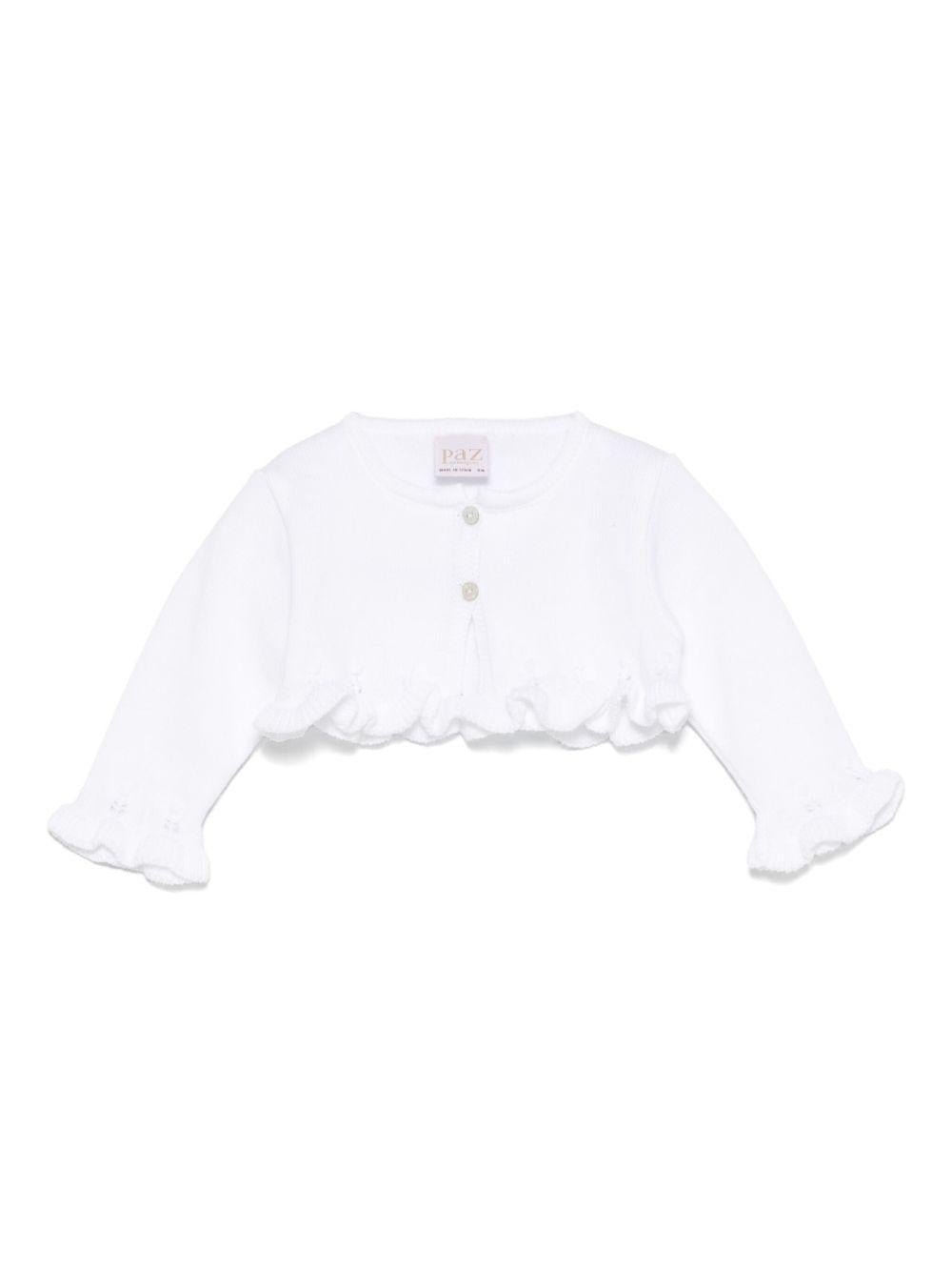 Cardigan per neonata Paz Rodriguez bianco in cotone con ruches - Rubino Kids