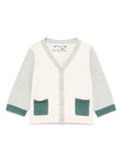 Cardigan per neonato Bonpoint beige con applicazione tasche anteriori - Rubino Kids