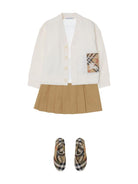 Cardigan per neonato Burberry Kids bianco in lana con applicazione logo - Rubino Kids