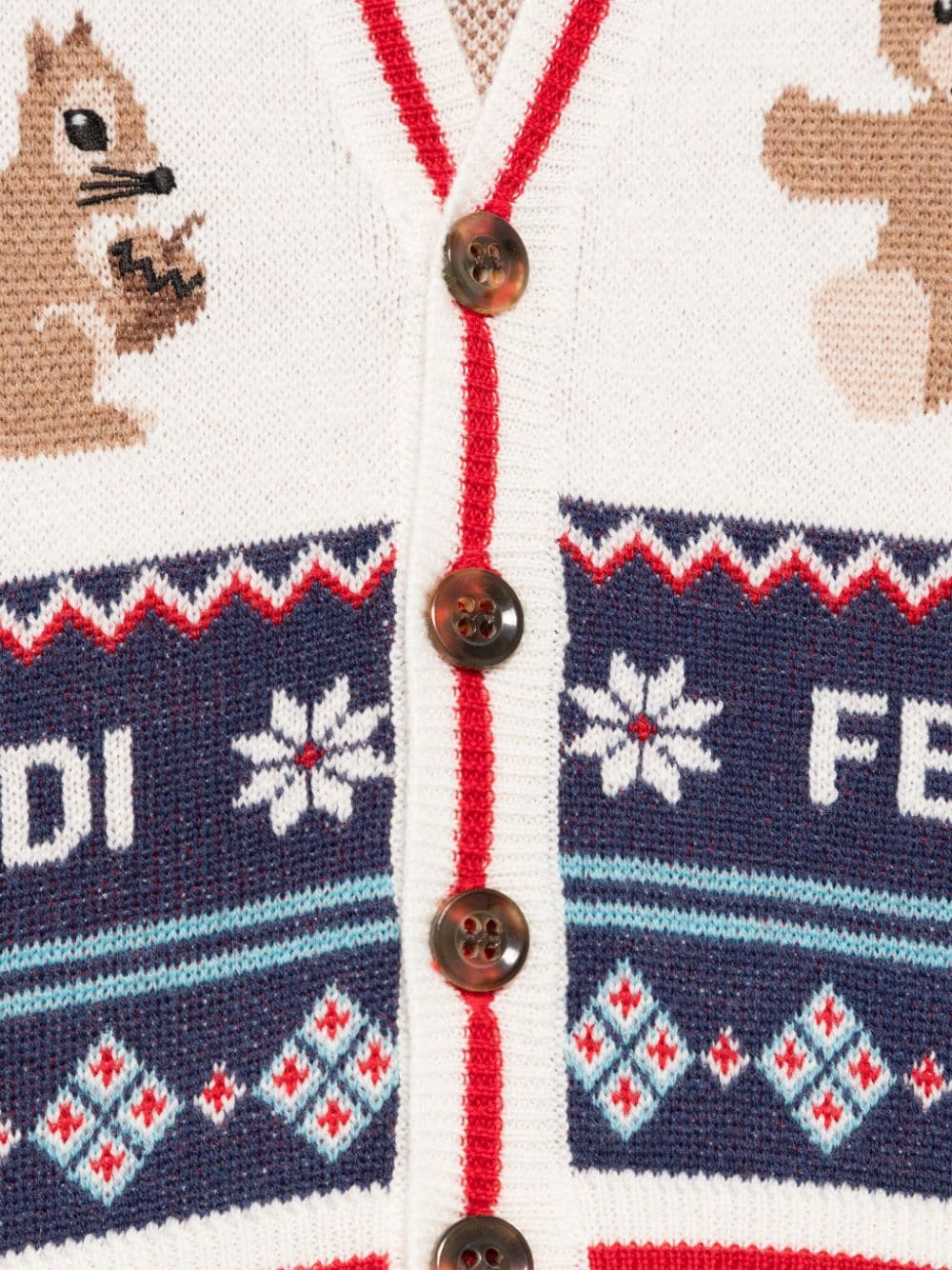 Cardigan per neonato Fendi Kids blu con stampa orsetto e scoiattolo - Rubino Kids