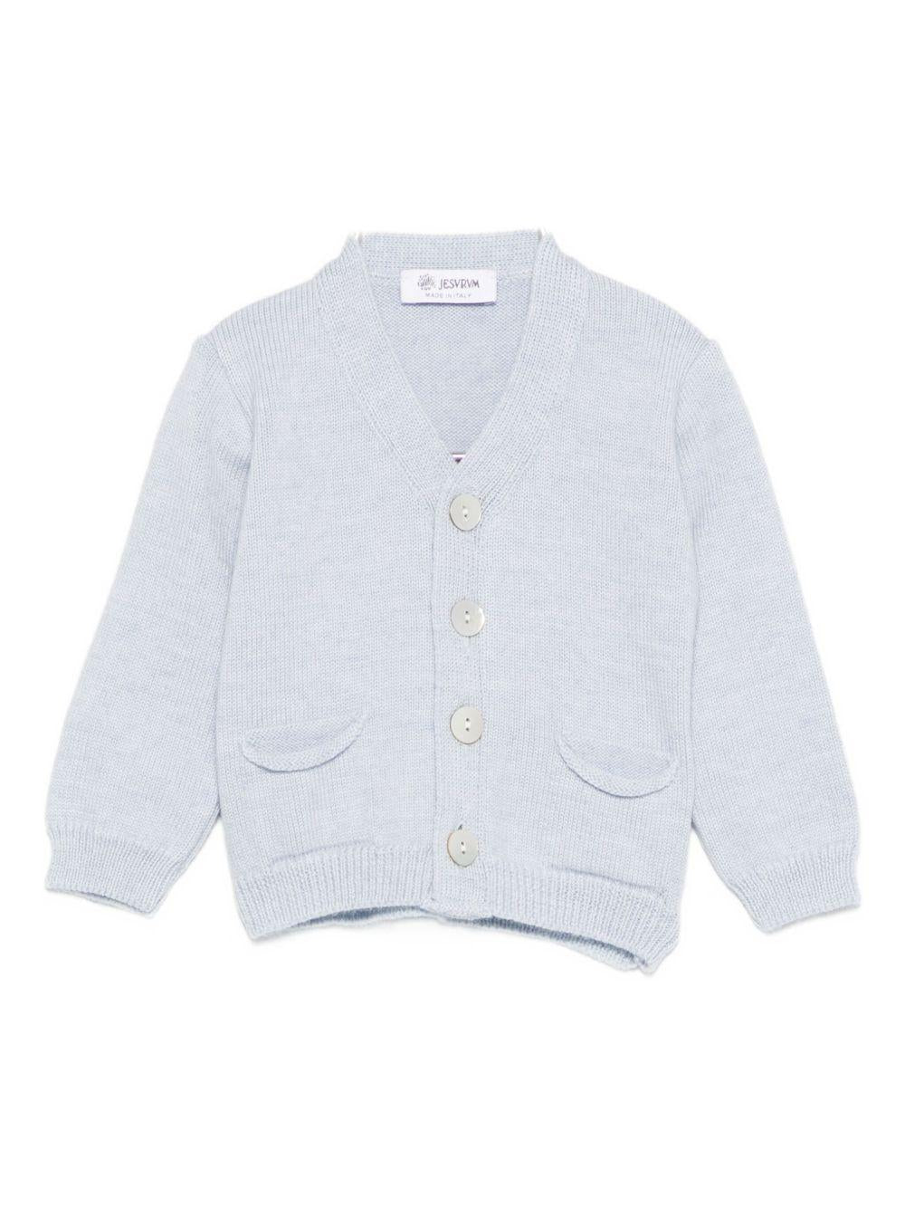 Cardigan per neonato Jesurum Baby azzurro con due tasche applicate sul davanti - Rubino Kids