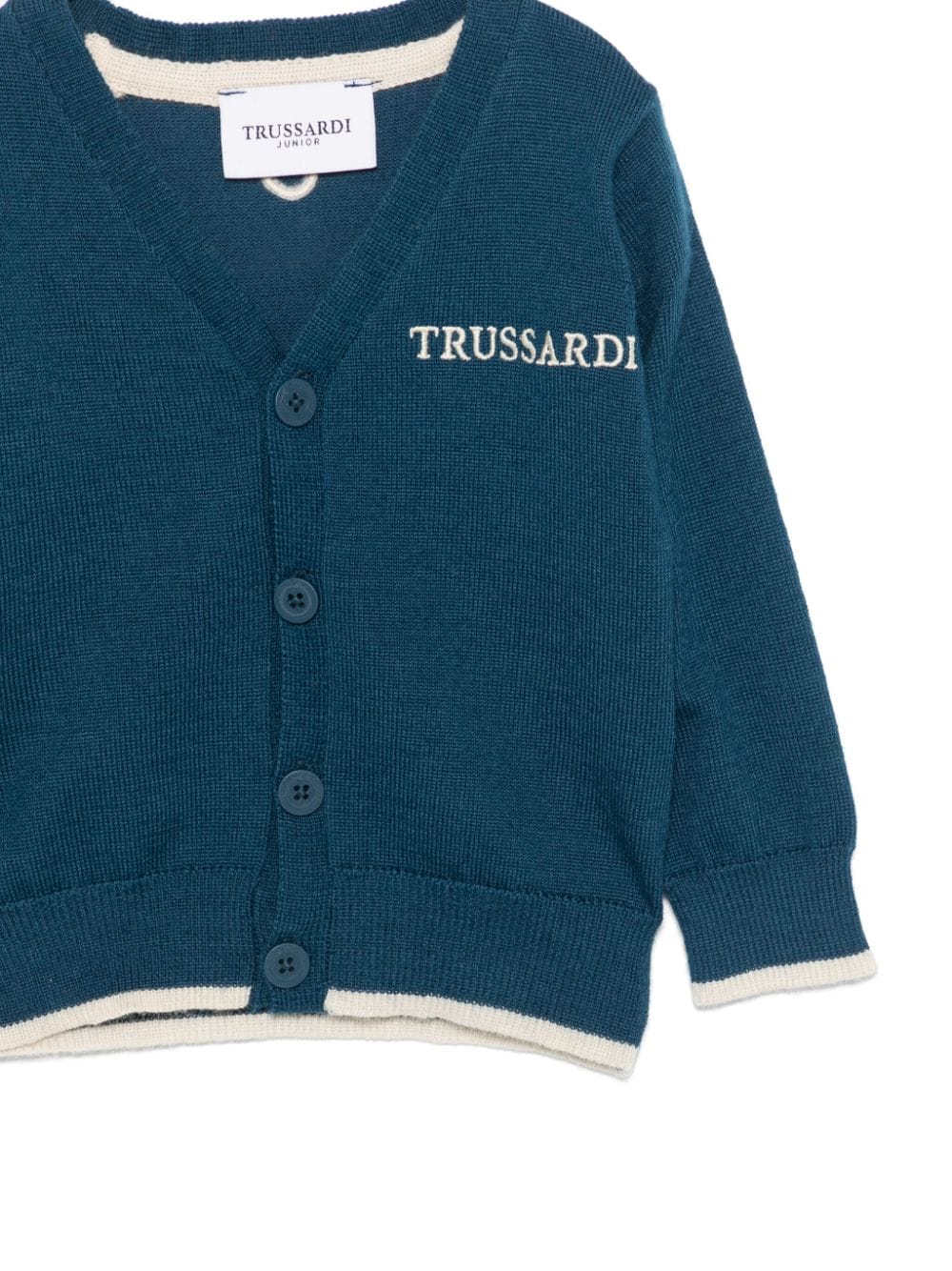 Cardigan per neonato TRUSSARDI JUNIOR blu con logo ricamato sul petto - Rubino Kids