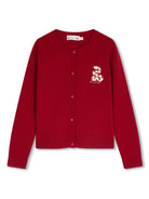 Cardigan Twist per bambina Bonpoint rosso con colletto a coste - Rubino Kids