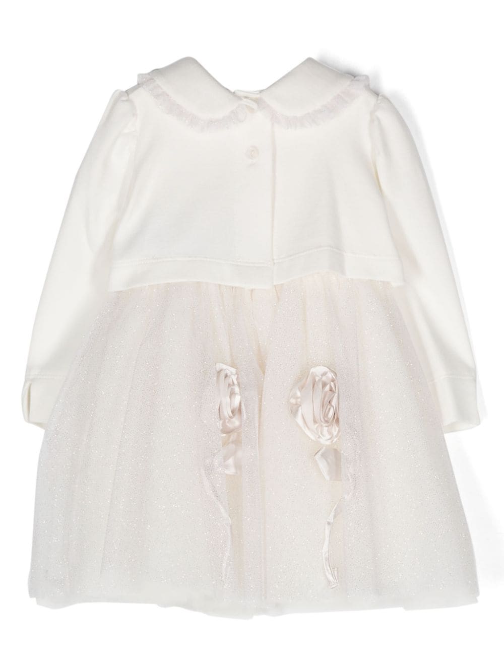 Completo abito in tulle per neonata Monnalisa bianco con applicazioni floreali - Rubino Kids