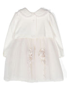 Completo abito in tulle per neonata Monnalisa bianco con applicazioni floreali - Rubino Kids