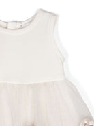 Completo abito in tulle per neonata Monnalisa bianco con applicazioni floreali - Rubino Kids