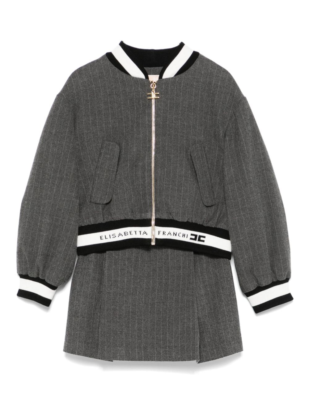 Completo bomber e gonna gessato per bambina Elisabetta Franchi La Mia Bambina grigio con maniche lunghe - Rubino Kids