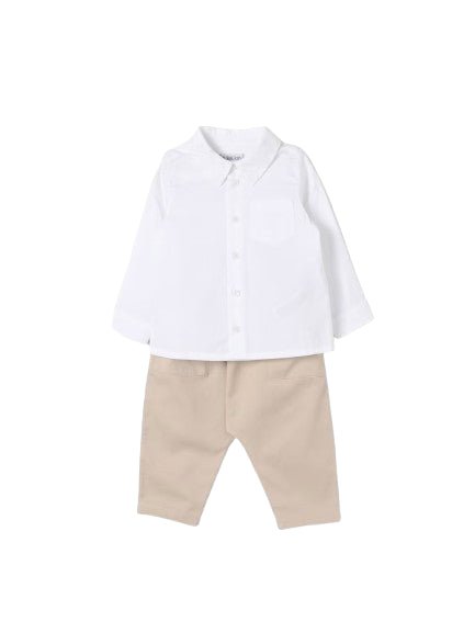 Completo camicia e pantaloni per neonato Burberry Kids bianco e beige - Rubino Kids