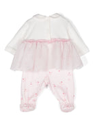 Completo con ruches per neonato Monnalisa rosa con inserto in tulle - Rubino Kids