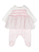 Completo con ruches per neonato Monnalisa rosa con inserto in tulle - Rubino Kids