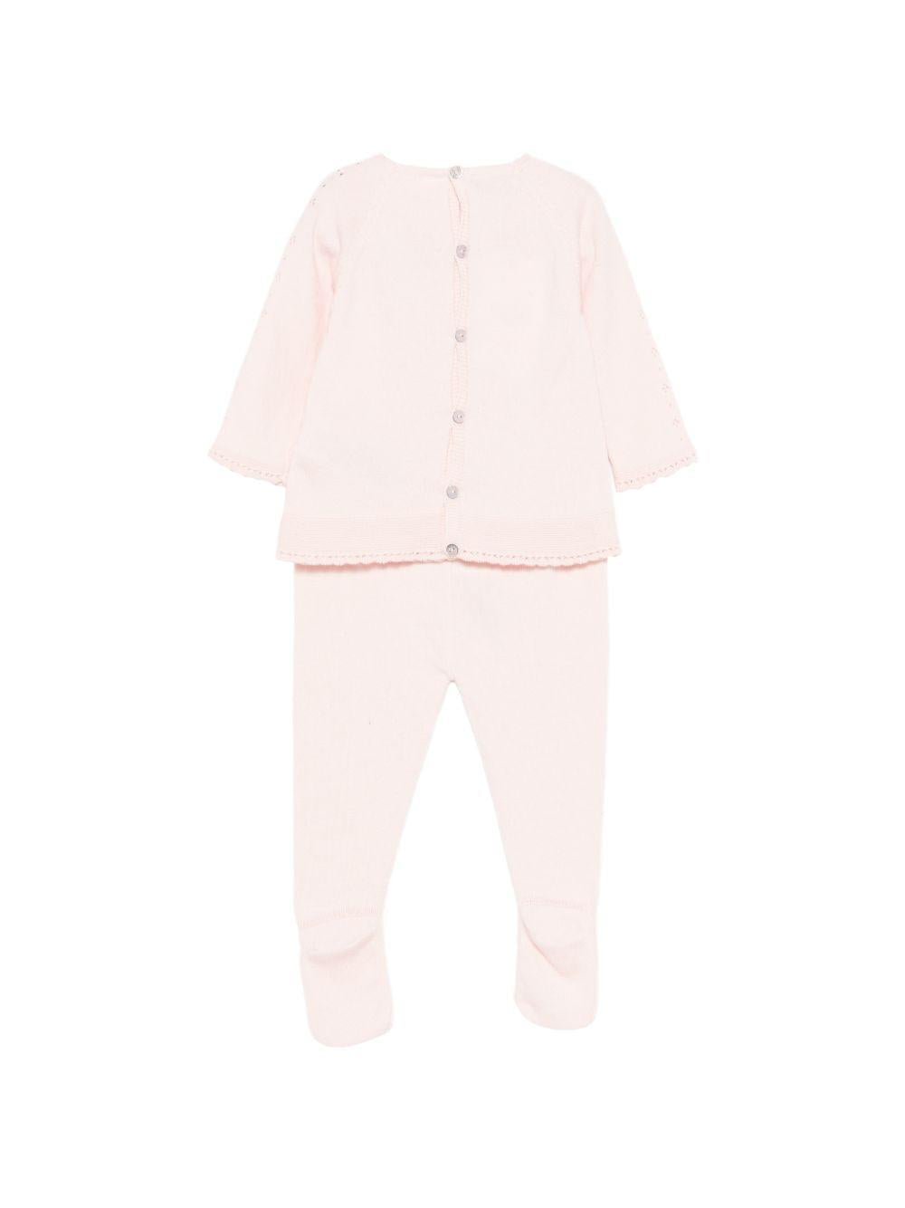 Completo maglioncino e pantaloni per neonata Paz Rodriguez rosa con lavorazione a pointelle - Rubino Kids
