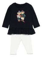 Completo pantaloni con motivo Polo Bear per neonato Ralph Lauren Kids blu con scollo rotondo - Rubino Kids