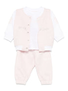 Completo per neonata Givenchy Kids rosa con caratteristico motivo 4G sulla manica e ricamo con rose posteriore - Rubino Kids