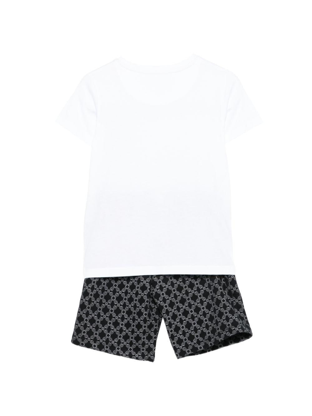 Completo t-shirt e shorts per bambino John Richmond Junior bianco e nero con dettagli logo - Rubino Kids