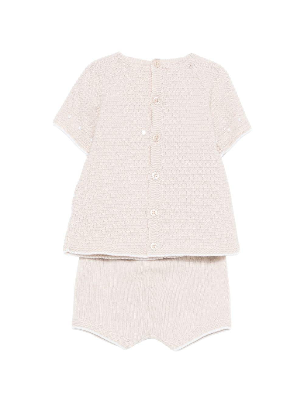 Completo t-shirt e shorts per neonati Paz Rodriguez beige con lavorazione in maglia - Rubino Kids
